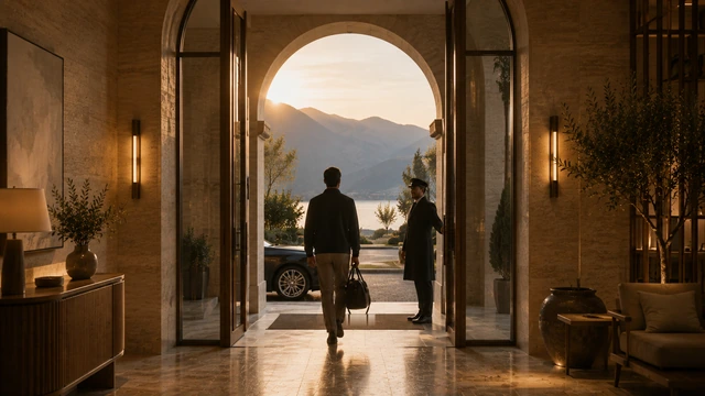 Departure: a guest leaving the property at day's end.