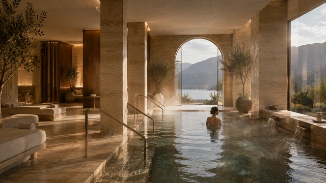 Experience: the thermal pool overlooking the landscape.